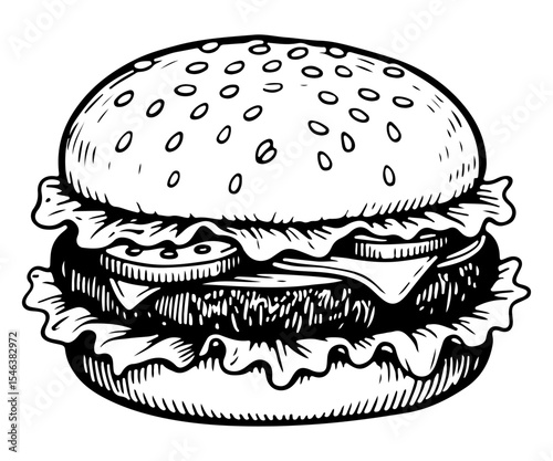 Burger vector engraving style illustration