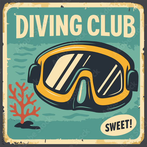 Diving Club Retro Sign - Scuba Dive Vintage Poster - Underwater Vector Illustration