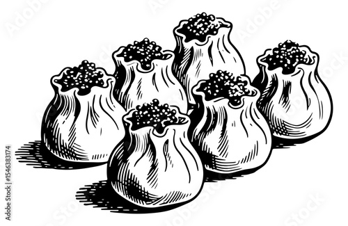 DimSum vector engraving style illustration