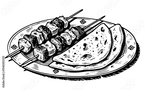 Kebab vector engraving style illustration