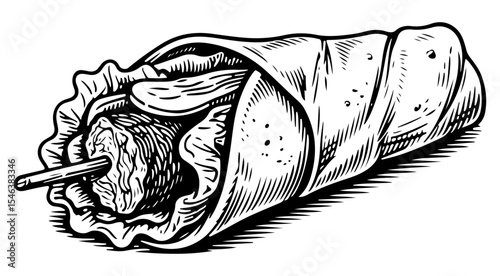 Kebab vector engraving style illustration