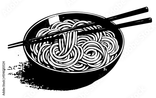 Noodles vector engraving style illustration