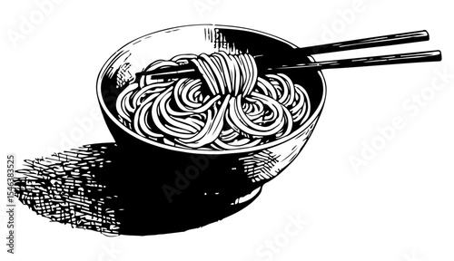 Noodles vector engraving style illustration