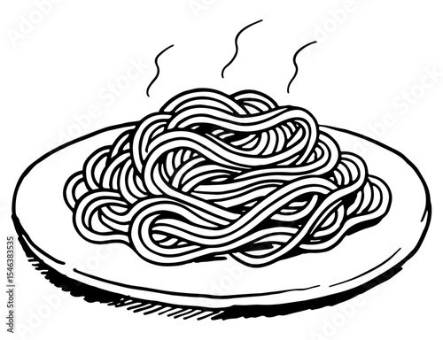 Noodles vector engraving style illustration
