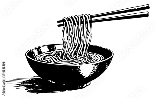 Noodles vector engraving style illustration