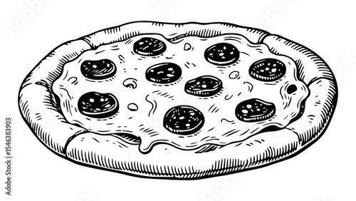 Pizza vector engraving style illustration
