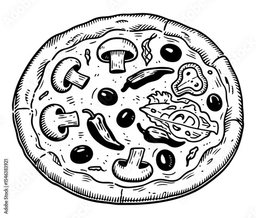 Pizza vector engraving style illustration