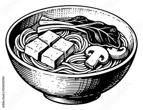 Ramen vector engraving style illustration