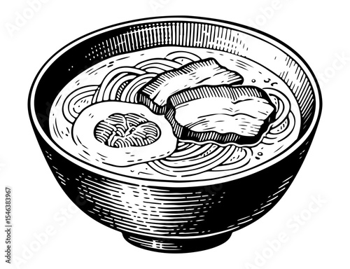 Ramen vector engraving style illustration