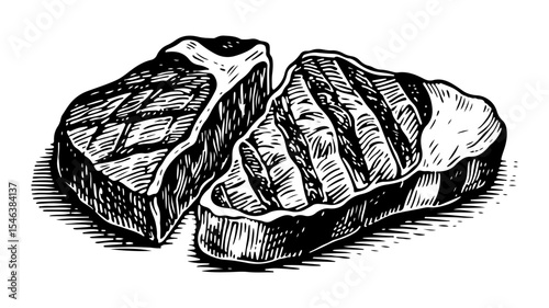 Steak vector engraving style illustration