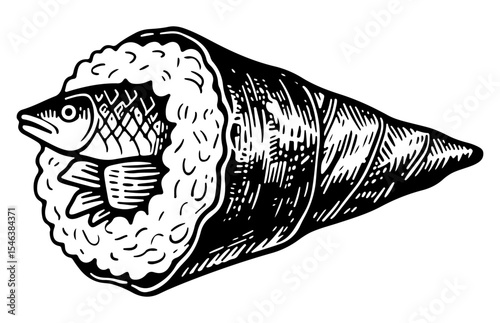 Sushi vector engraving style illustration