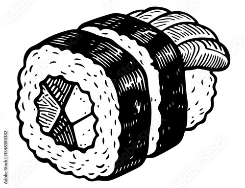Sushi vector engraving style illustration