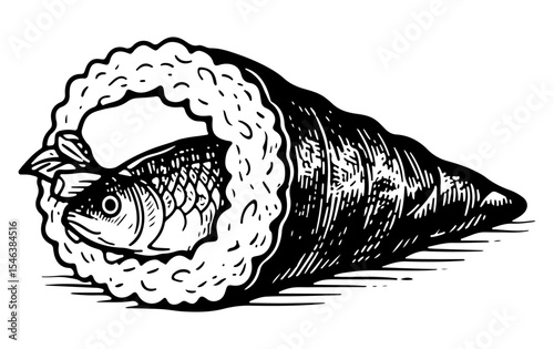 Sushi vector engraving style illustration