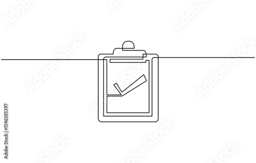 continuous line drawing clipboard document with check mark sign, Vector illustration.