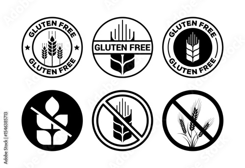 Gluten free icons set design, Non gluten food sign for apps and websites black on white background