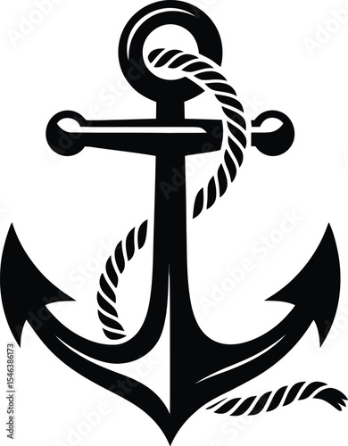 Black anchor with rope nautical illustration graphic design