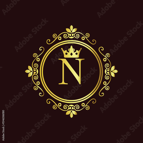 Abstract vector illustration of justice scales with a gold medal symbol and legal design LOGO N