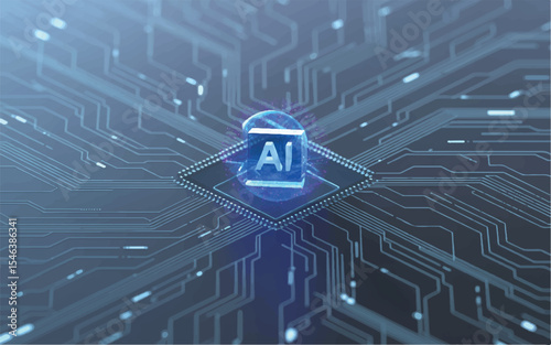 AI Chip Digital Illustration  Artificial Intelligence Circuitry