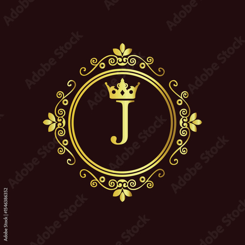 Abstract vector illustration of justice scales with a gold medal symbol and legal design LOGO J