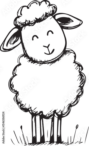 Cute  sheep Icon – Hand Drawn Monoline Nursery Animal Vector