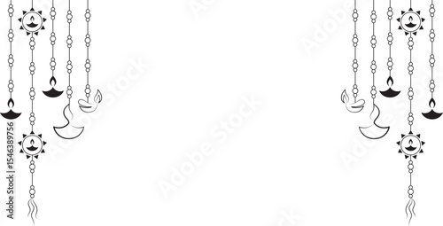Happy Diwali festival greeting banner and hanging lamps with text space with vector illustration