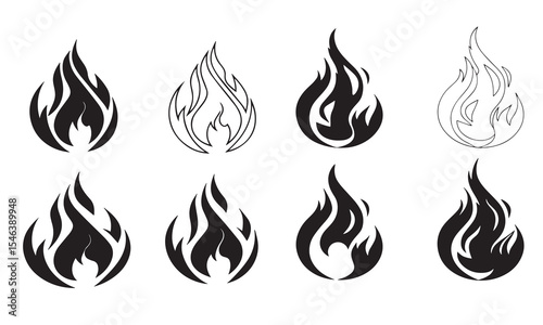 Fire flame flat icon set