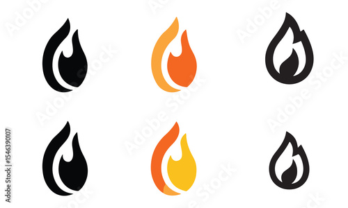 Fire flame flat icon set