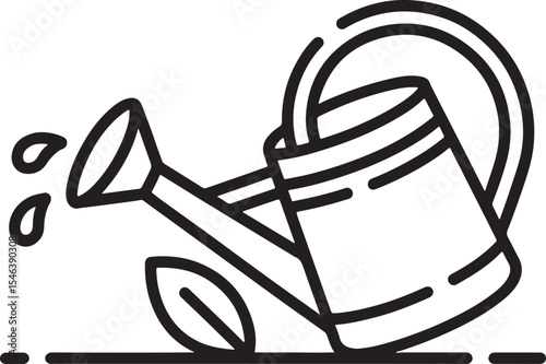 Minimalist Watering Can Line Icon Illustration