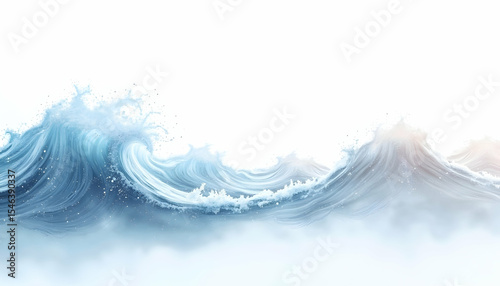 Ocean Waves Crashing with Foam and Splashes on White Background