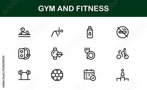 Gym Fitness, Modern Line Icon Set – Professional and Unique Collection Featuring Workout, Exercise, Health, Strength, and Training Symbols