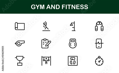 Gym Fitness, Modern Line Icon Set – Professional and Unique Collection Featuring Workout, Exercise, Health, Strength, and Training Symbols