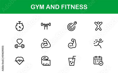 Gym Fitness, Modern Line Icon Set – Professional and Unique Collection Featuring Workout, Exercise, Health, Strength, and Training Symbols