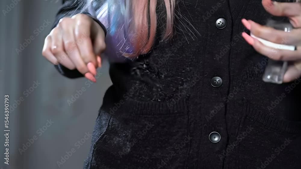 Close-Up Of A Hand Removing A Retro Mini Cassette Tape From A Cardigan Pocket