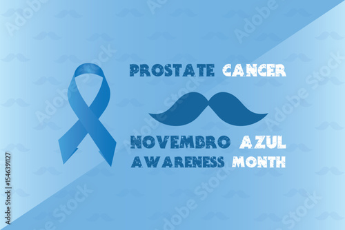 Novembro Azul blue ribbon. Todos contra o câncer de próstata. Cuidados para o homem. Prostate cancer awareness mont.