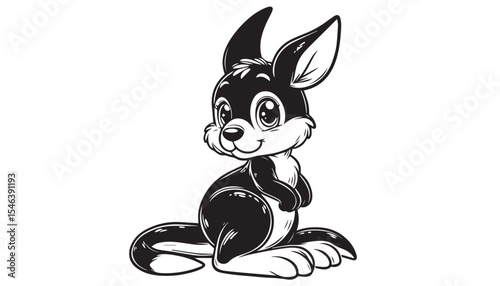 Vector illustration of cartoon Macropods black and white drawing For children to learn to color according to the picture.
