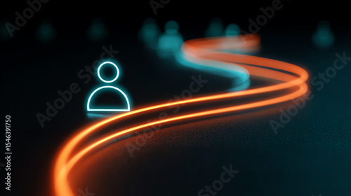 Glowing path represents customer journey, enhancing satisfaction and experience