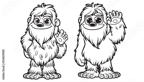 Vector illustration of cartoon yeti black and white drawing For children to learn to color according to the picture.
