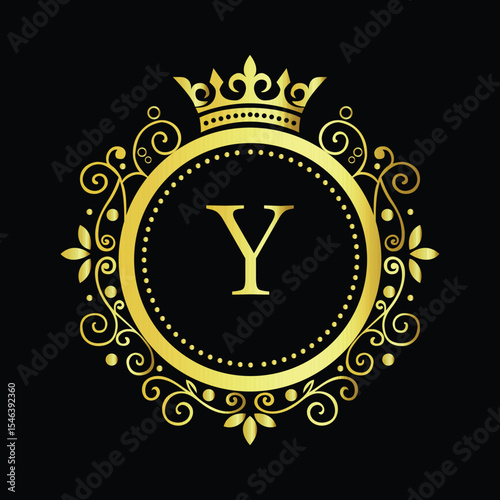 Golden Om symbol on a vibrant yellow background, available as a vector LOGO Y
