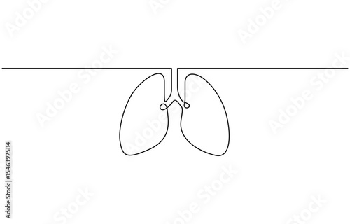 Simple continuous one line drawing of human lungs. Single line human anatomical of lungs, outline vector illustration. Editable stroke.