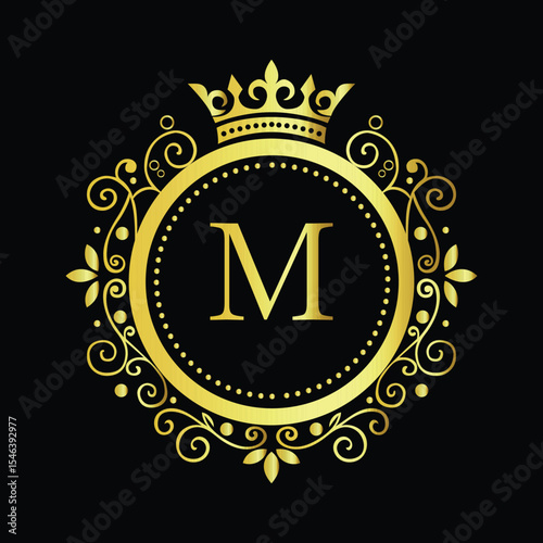 Golden Om symbol on a vibrant yellow background, available as a vector LOGO M

