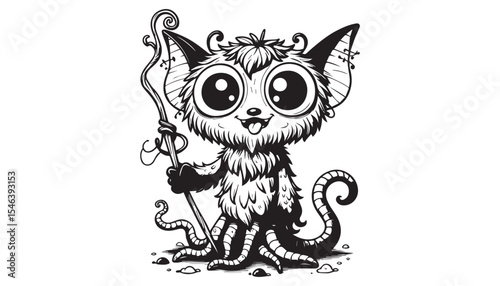 Vector illustration of cartoon mythical animals black and white drawing For children to learn to color according to the picture.
