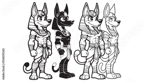 Vector illustration of cartoon anubis god black and white drawing For children to learn to color according to the picture.
