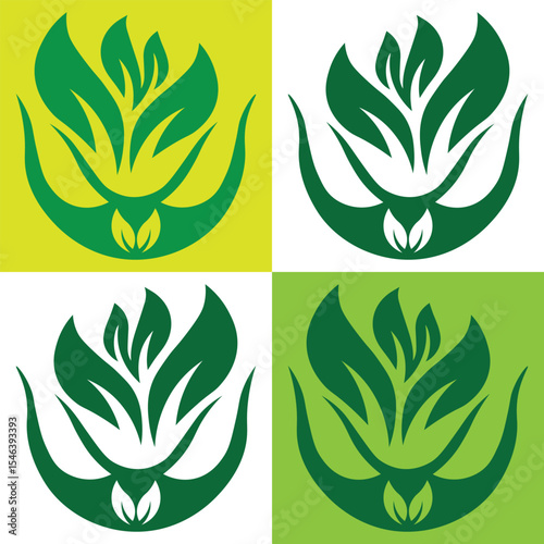 Eco-friendly logotype featuring green leaves and hands symbolizing nature and sustainability. Perfect for business logo, background element, or plant-related branding.