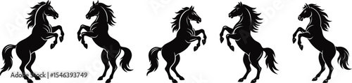 standing horse silhouette logo set vector illustration