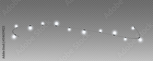 Christmas garland isolated on transparent background. Glowing colorful light bulbs with sparkles.Xmas, New Year, wedding or Birthday decor. Party event decoration. Winter holiday season element.