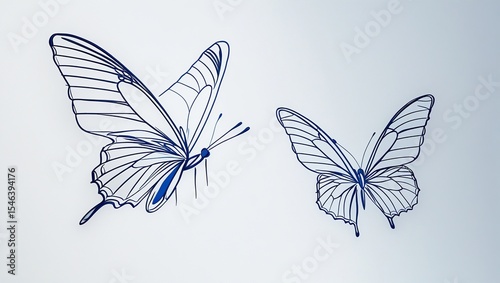 Delicate Blue Butterfly Line Art - Minimalist Insect Drawing