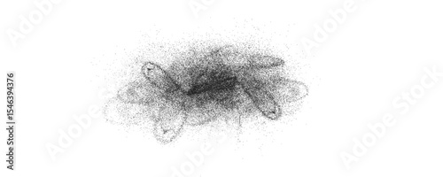 Black paint dust and splashes, coal dust effect, black ground pepper. Design element with grainy texture, abstract background with grainy noise pattern, vector, png. Ash, cinders.