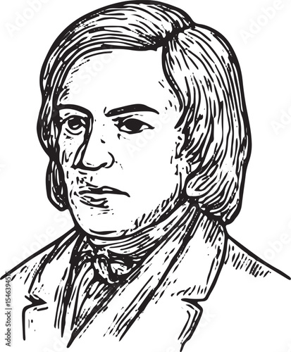 Hand-drawn engraving of Russian classical composer Nikolai Gogol in vintage style, perfect for educational, historical, and music-themed visual content
