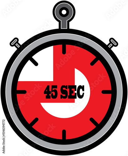 Red Stopwatch Icon Indicating Forty-Five Seconds with Modern Design Elements