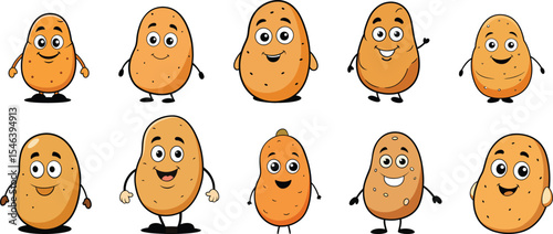 Potato cartoon character set vector illustration